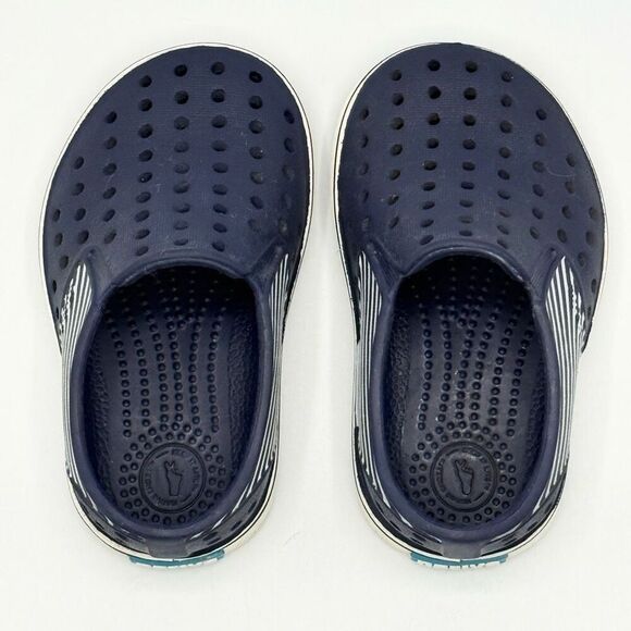 Native Miles Navy Blue Stripe Regatta Slip On Sandals - Toddler US C5 - Picture 7 of 9